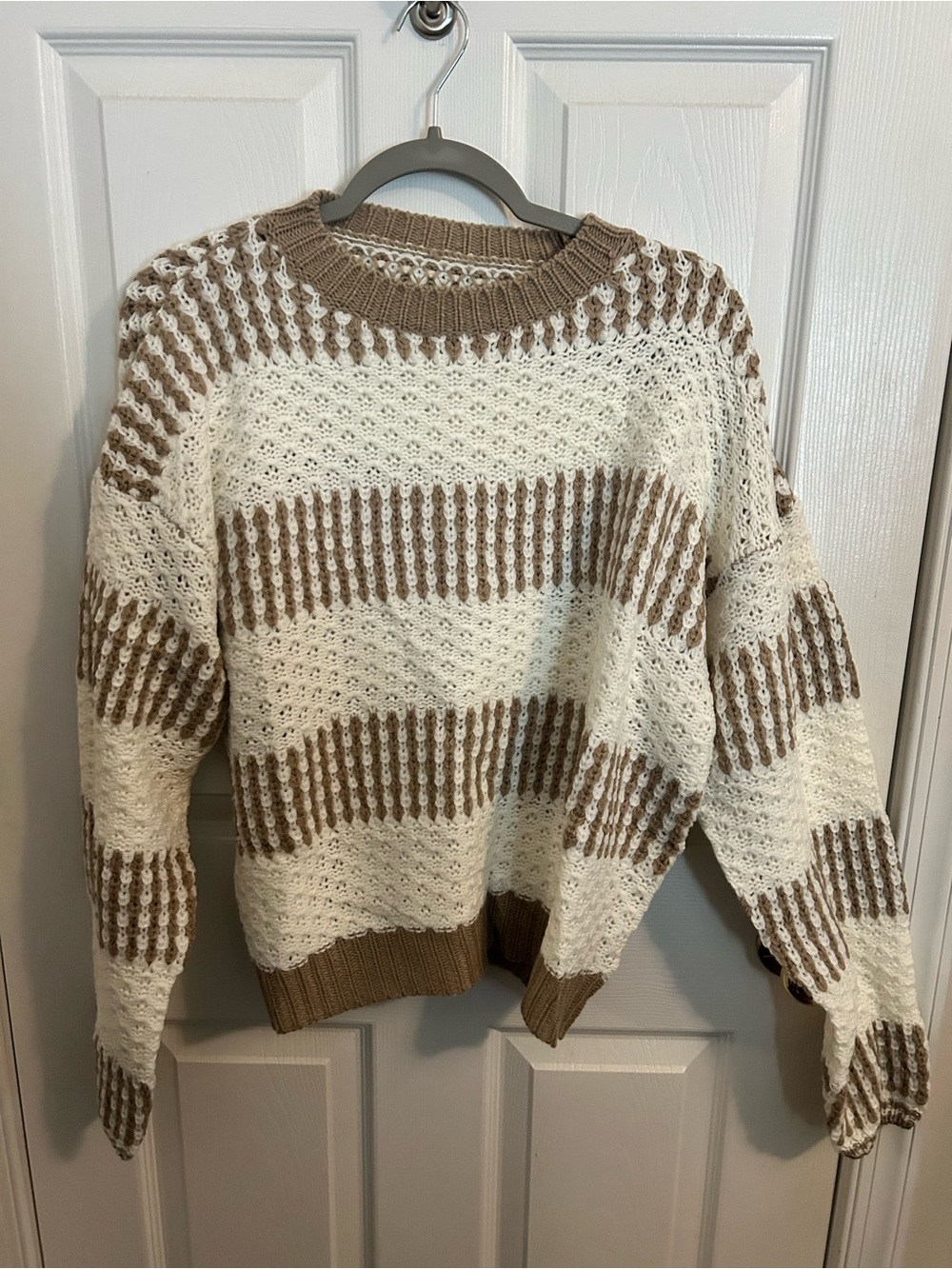 NWT Casual Striped Open-Knit Sweater - Cream & Tan